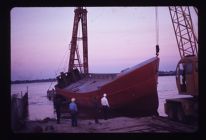 launching 86' trawler, underside